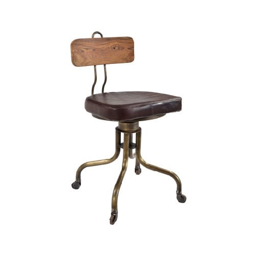 IRON WC BACK LEATHER SEATER BRASS CHAIR (BHANCK-C015)