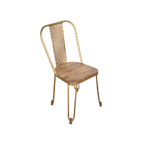 IRON BRASS JALI CHAIR WITH WOODEN SEAT (HEWK-002B)