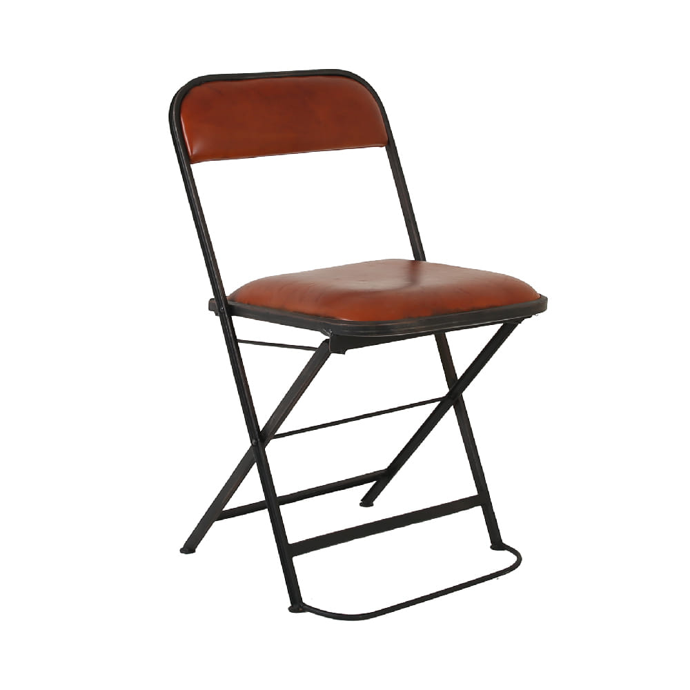 IRON FOLDING CHAIR WITH LEATHER SEAT (HEWK-008L)